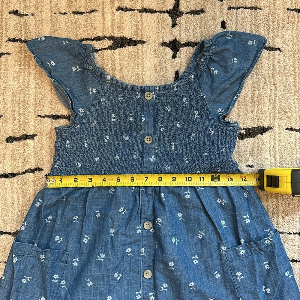 Cat & Jack Girls’ Flutter-Sleeve Smocked Floral Chambray Dress, Size L - Picture 8 of 8